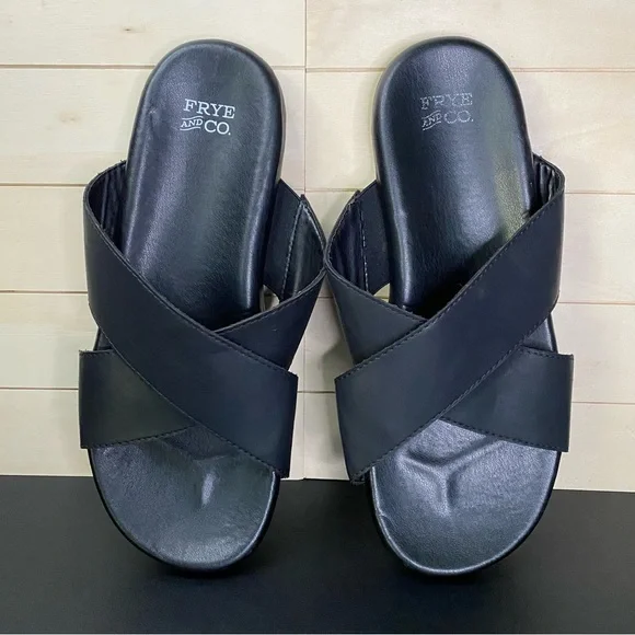 Frye Co Rocco Slides Men's Size 13 Shoes Black Faux Leather Cross Strap Sandals - Picture 8 of 11
